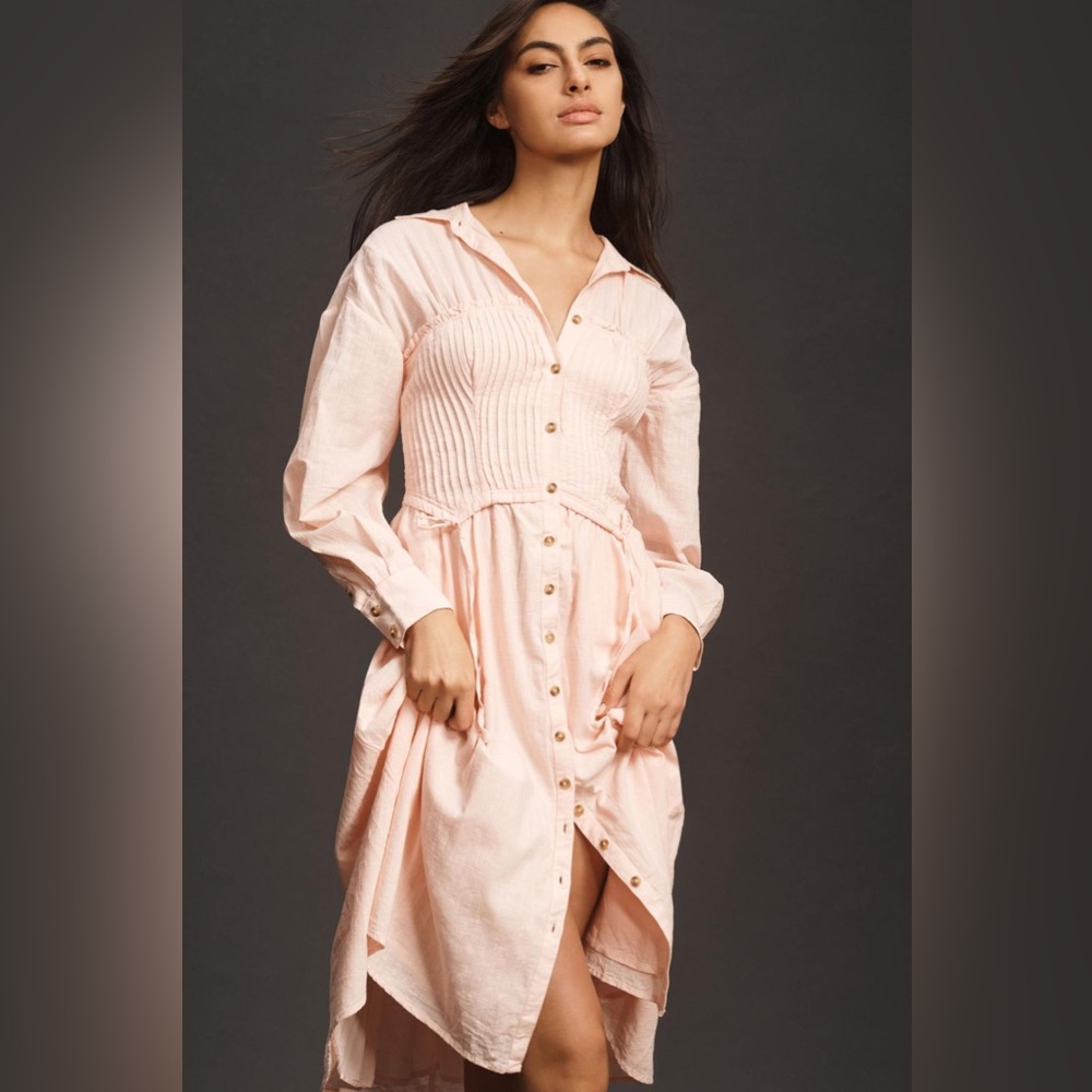 Anthropologie Pilcro corset midi shirt dress in Pink Cotton Spring Easter